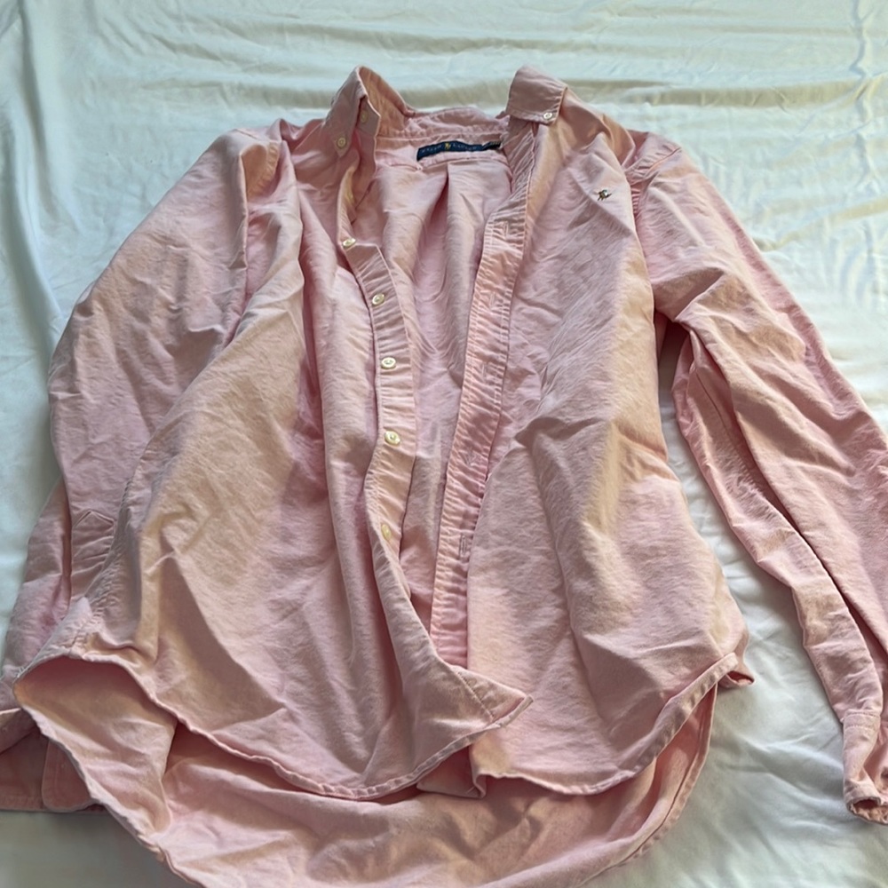 Men’s light pink Ralph Lauren button-up long sleeve, size M